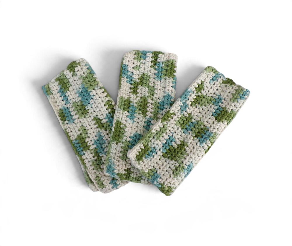 (3) Handmade Crocheted Dishcloths Washcloths 100% Cotton Emerald Isle Ombre